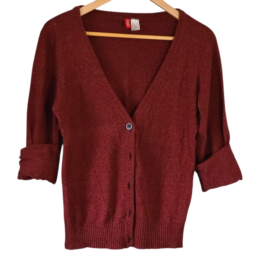 Divided Red Cardigan Sweater V-Neck Ribbed